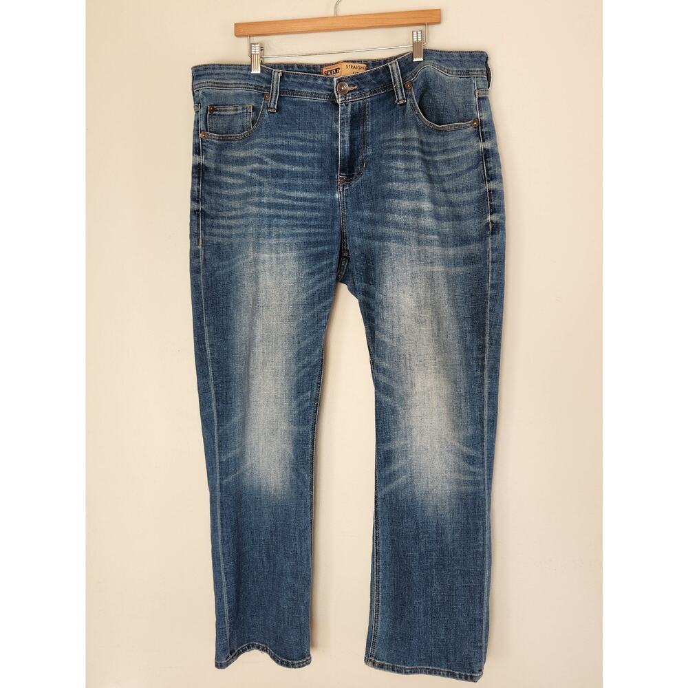 Seven7 Straight‎ Denim Medium Wash Distressed Blue Jeans Men's size 38x30